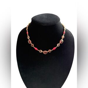 NWT Anne Klein Gold Tone Pink Multi Glass Necklace